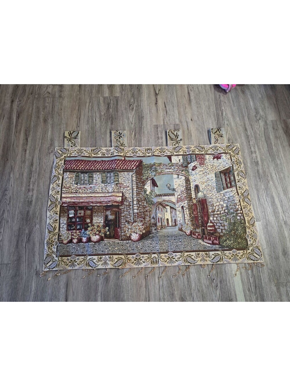 Vintage Idra SIDRA Palace Syrian Woven Tapestry Hand Beaded Wall Hanging 43x30
